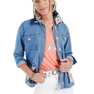 NEW‎ Style Co M Blue Jean Denim Patch Shirt Jacket